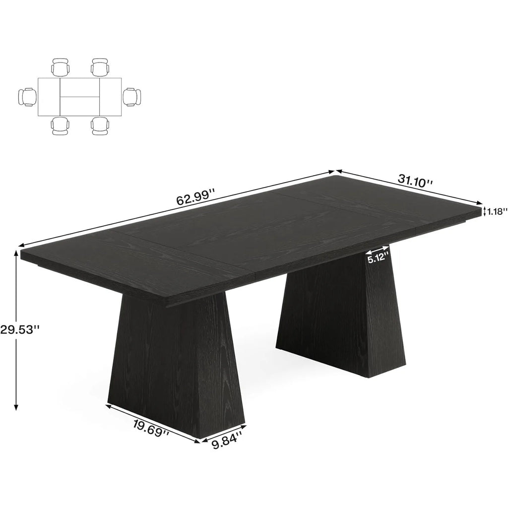 63-Inch Black Dining Table for 4-6, Tapered Wood Legs