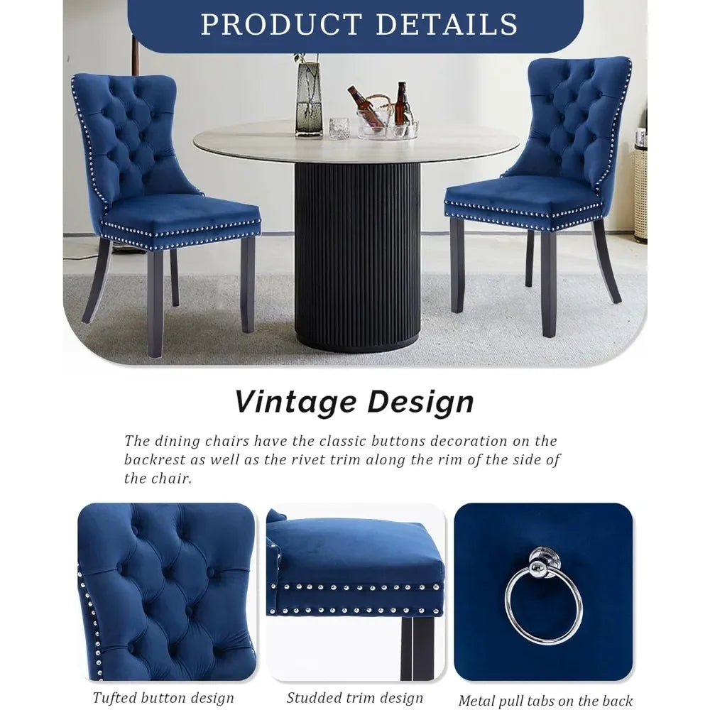 Dining Chair Set of 6 Upholstered Tufted Dining Room Chair with Nailhead Trim and Solid Wood Legs for Kitchen, Restaurant