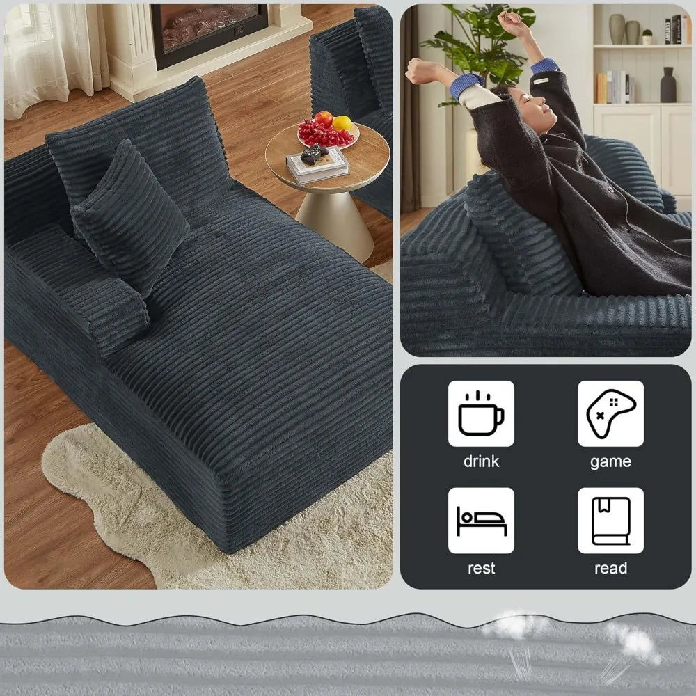 78” Oversized Double Chaise Lounge Indoor, Corduroy Sleeper Sectional Couch, Upholstered Boneless Cloud Sofa Deep Seat, Comfy Pl
