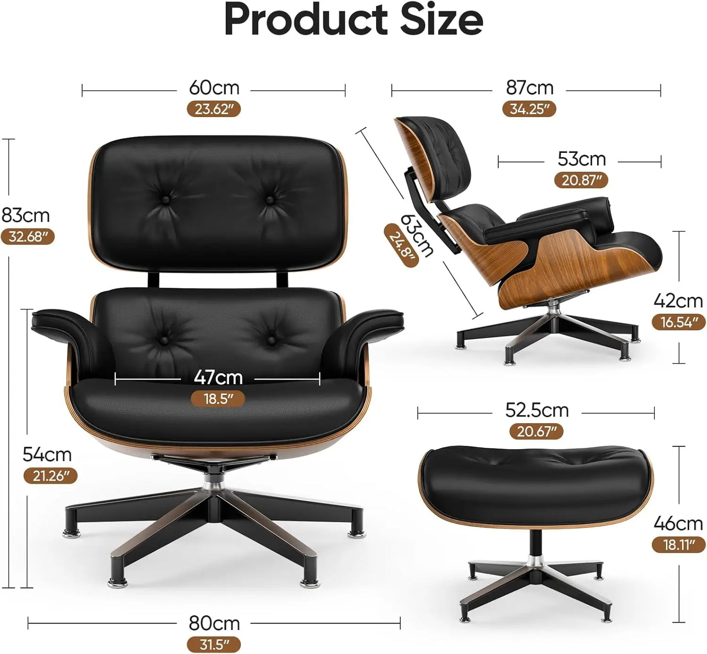 Black PU Leather, Chaise Lounge Chair and Ottoman