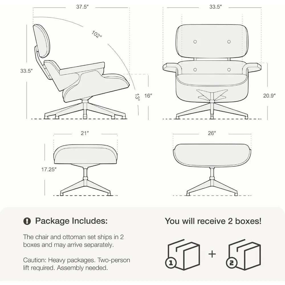 Top Grain Leather Chaise Lounge Chair and Ottoman
