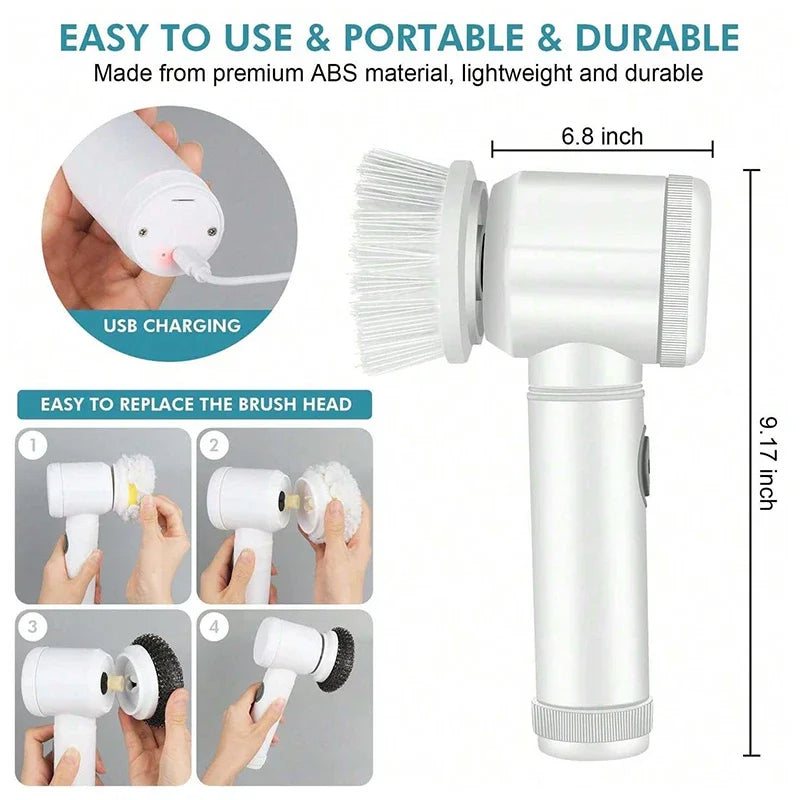 Electric Spin Scrubber Bathroom Cleaning Brush Power Scrubber with 5 Replaceable Brush Heads Electric Cleaning Brush