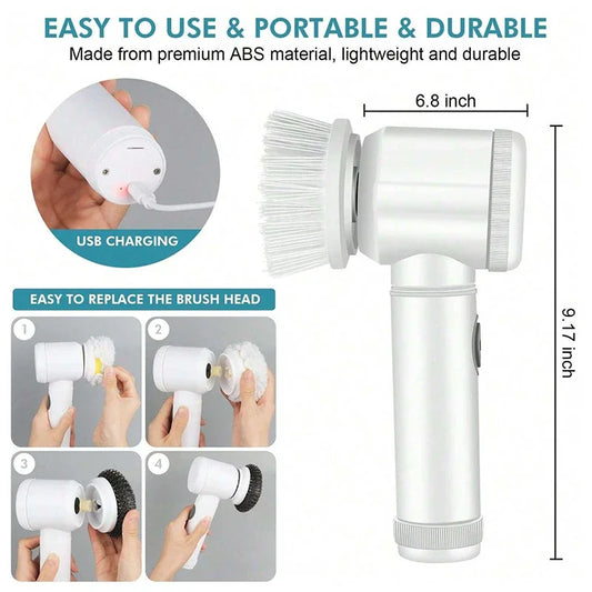Electric Spin Scrubber Bathroom Cleaning Brush Power Scrubber with 5 Replaceable Brush Heads Electric Cleaning Brush