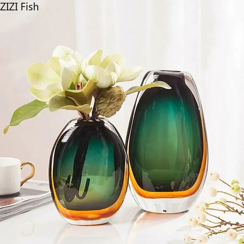 Multi-layer Painted Gradient Glass Vase Hydroponics Flower Pots Desk Decoration Artificial Floral Flowers Arrangement Vases