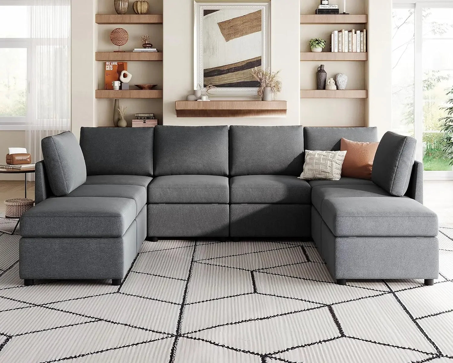 Modular Sectional Sofa, Oversized Sectional Couch with Storage, Ottomans, Modular Sectional Sleeper Sofa with Memory Foam