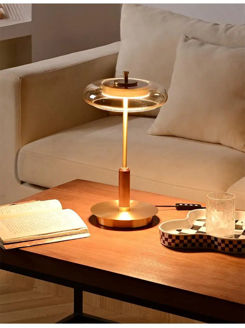 12W LED Copper Table Lamp Brightness Adjustable Living Room Study Bedside Night Light Brass Walnut Medieval Mushroom Desk Light