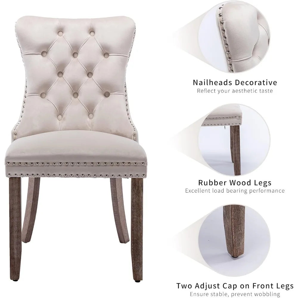Beige Velvet Dining Chairs Set of 4, Kitchen & Dining Room Chairs Set of 4, Tufted Dining Chairs, Velvet Upholstered