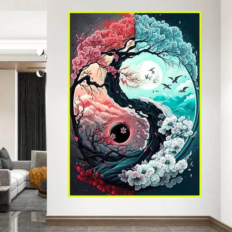 Classic Colorful Yin and Yang Canvas Painting  Chinese Philosophy Wall Art Abstract Landscape Posters for Living Room  Home Deco