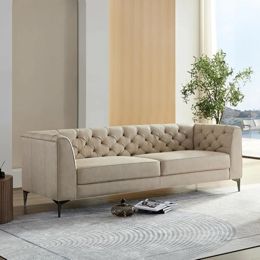 90.5” Leather Sofa,Mid Century Modern Couch,Leather Oversize Loveseat,3-Seater Deep Seat Sofa for Living Room,Office,Small