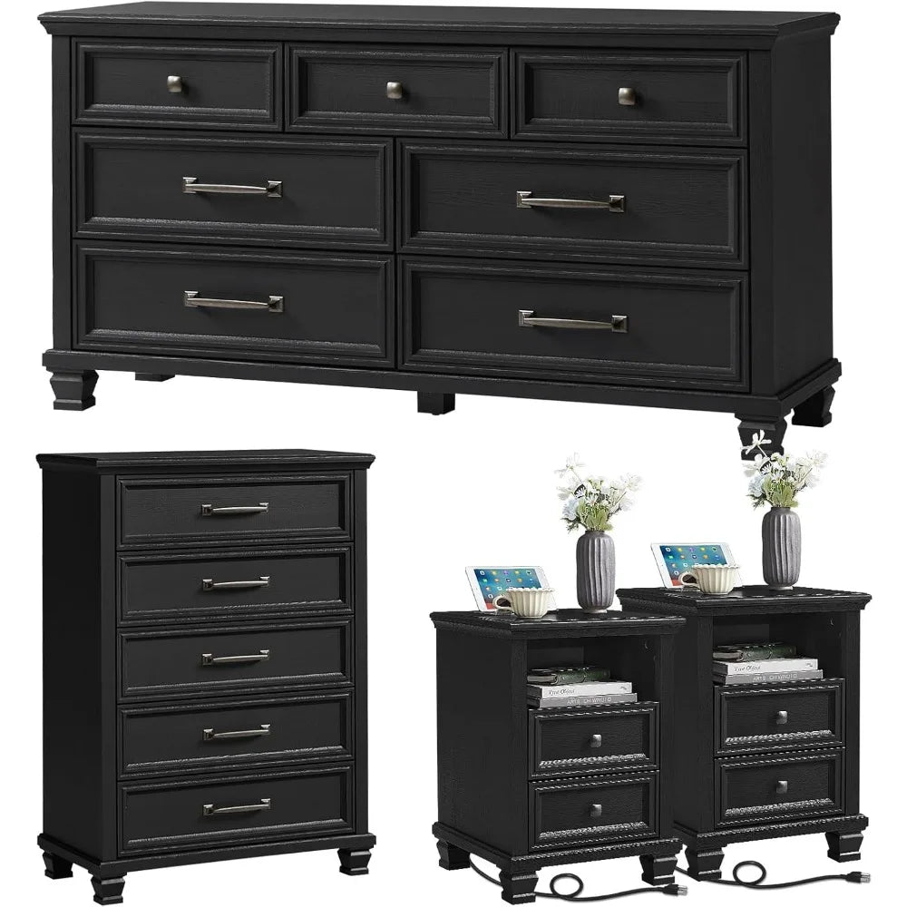 Premium 4 Piece - 5/7 Drawer Dresser & 2 Drawer Nightstand Set