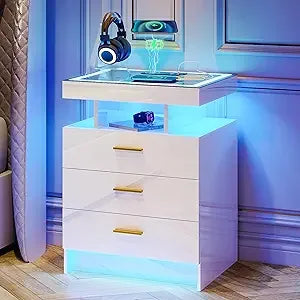 2 Set Nightstands with Wireless Charging Station and LED light