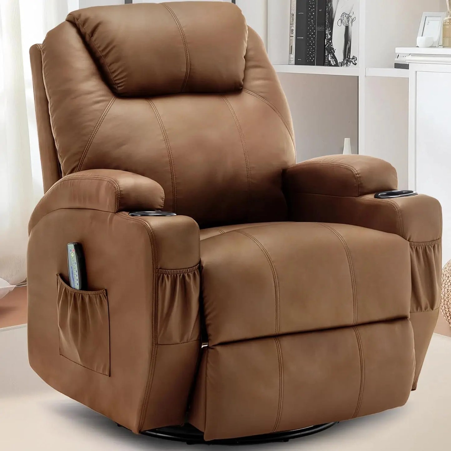 Rocker Recliner Chair with Massage and Heat, 360° Swivel Rocker Recliner with Remote Control and Cup Holder,  Recliner Chair