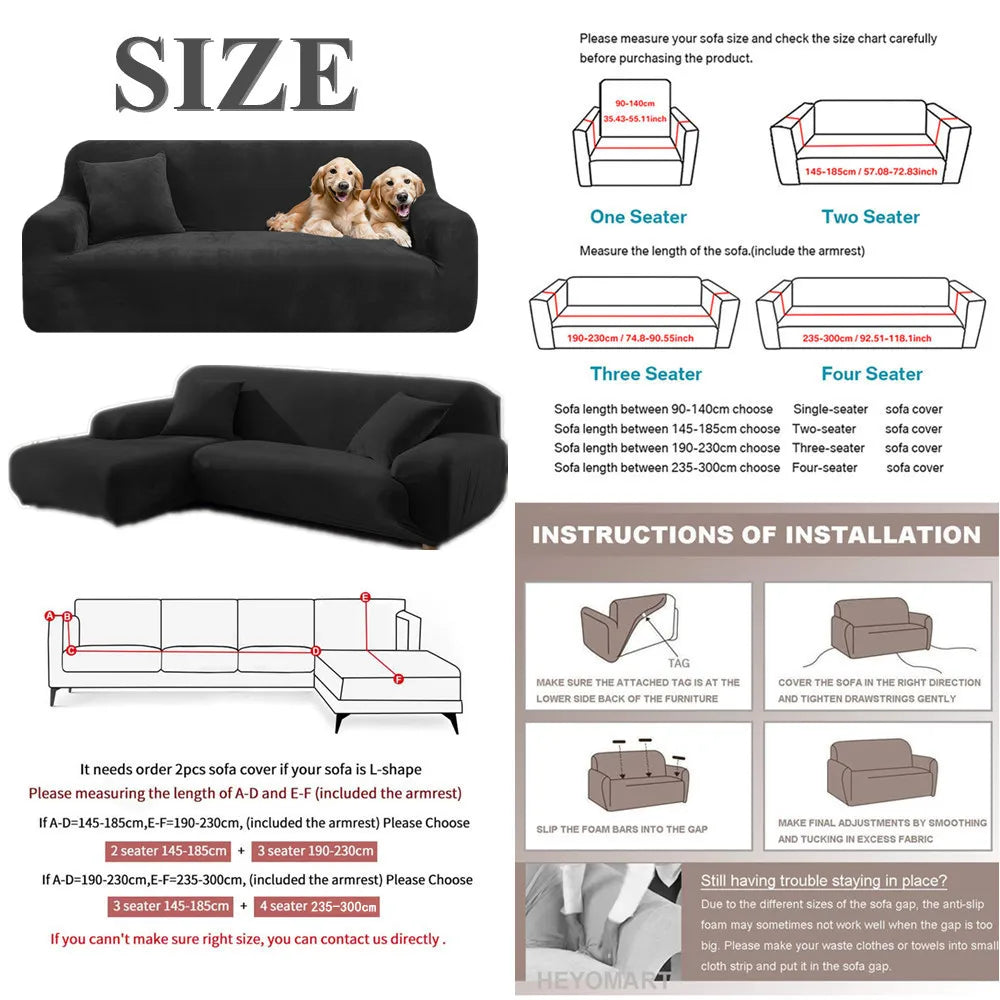 Velvet Sofa Cover Thick Elastic 1/2/3/4 Seater Sofa Cover for Living Room Velvet Plush L Shaped Corner Sofa Cover Couch Cover