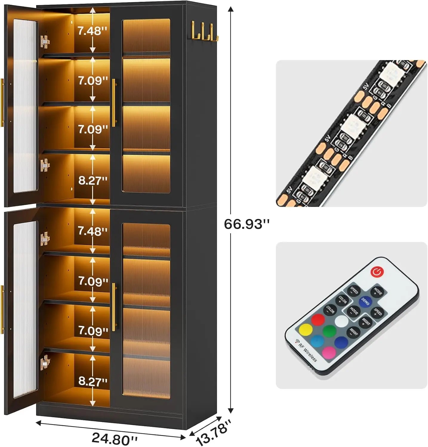 NEW Shoe Storage Cabinet with Acrylic Doors and LED Lights, 8-Tier