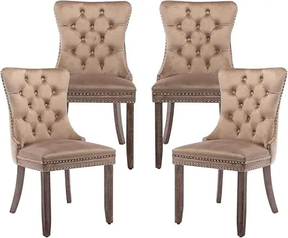 Velvet Dining Chairs Set of 4,Upholstered Dining Chairs with Ring Pull Trim and Button Back,Modern Seating for Kitchen, Bedroom