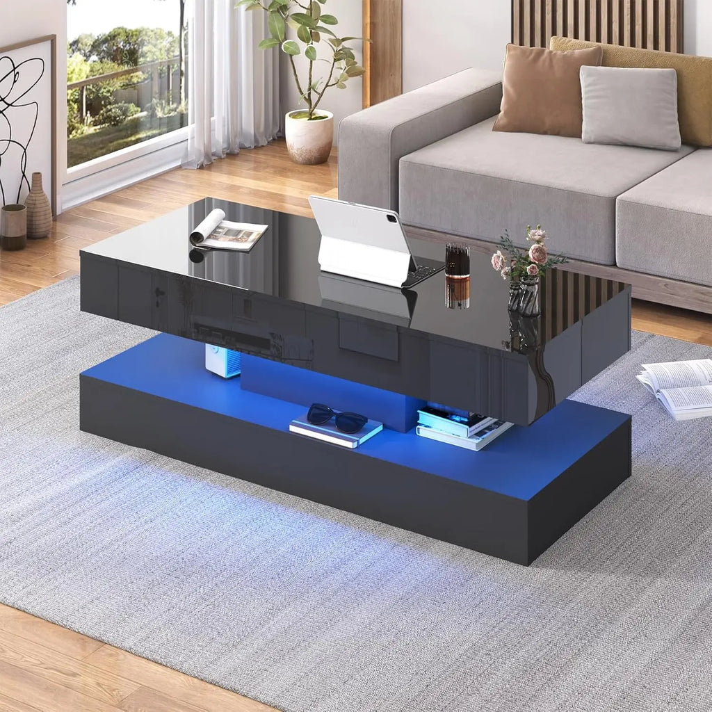 Stylish LED light Coffee Table with 2 Storage Drawers