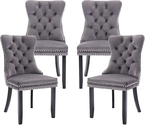 Velvet Dining Chairs Set of 4,Upholstered Dining Chairs with Ring Pull Trim and Button Back,Modern Seating for Kitchen, Bedroom