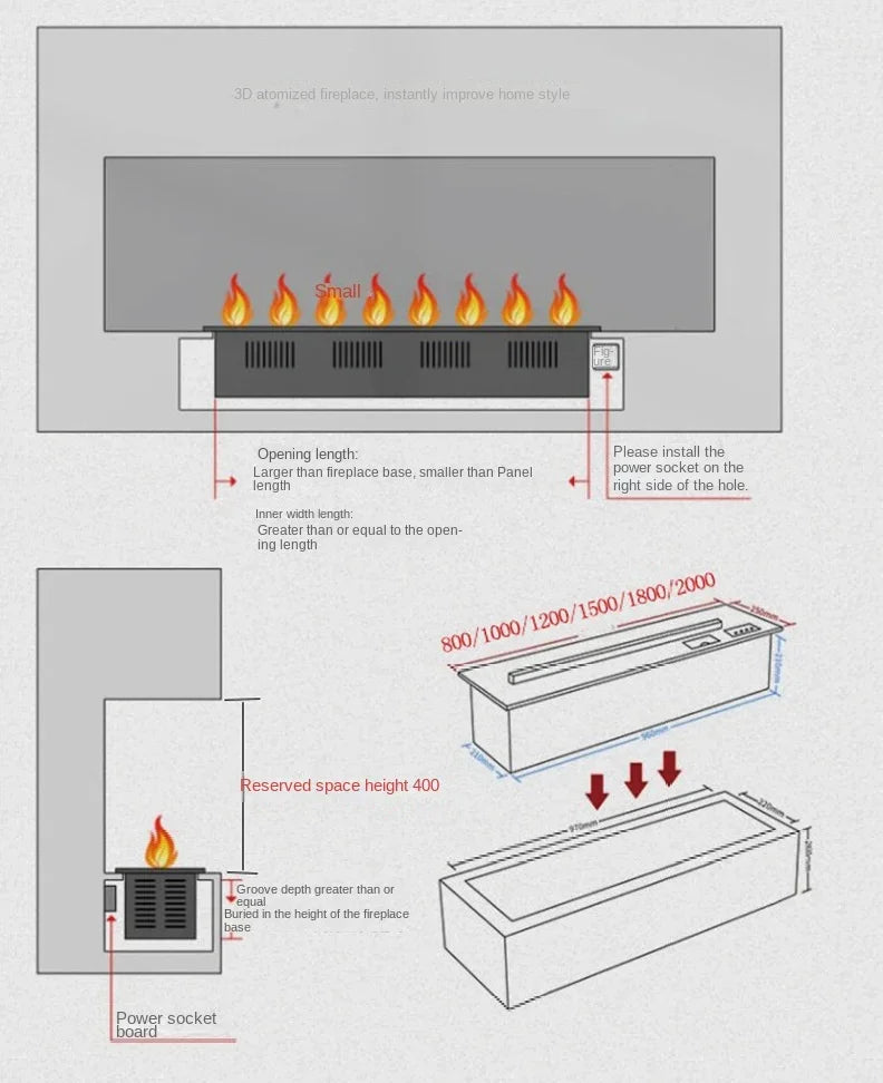 3D Water Electric Fireplace Mist Fireplace Embedded Realistic Mist Flame Remote Control APP Interior Decoration Steam Fireplace