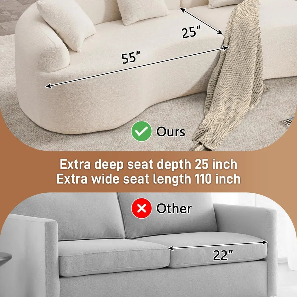 110" Oversized Sectional Sofa for Living Room, Modern Luxury Plush Chenille 4-Seater Extra Deep & Wide Seat Curved Cloud Couch w