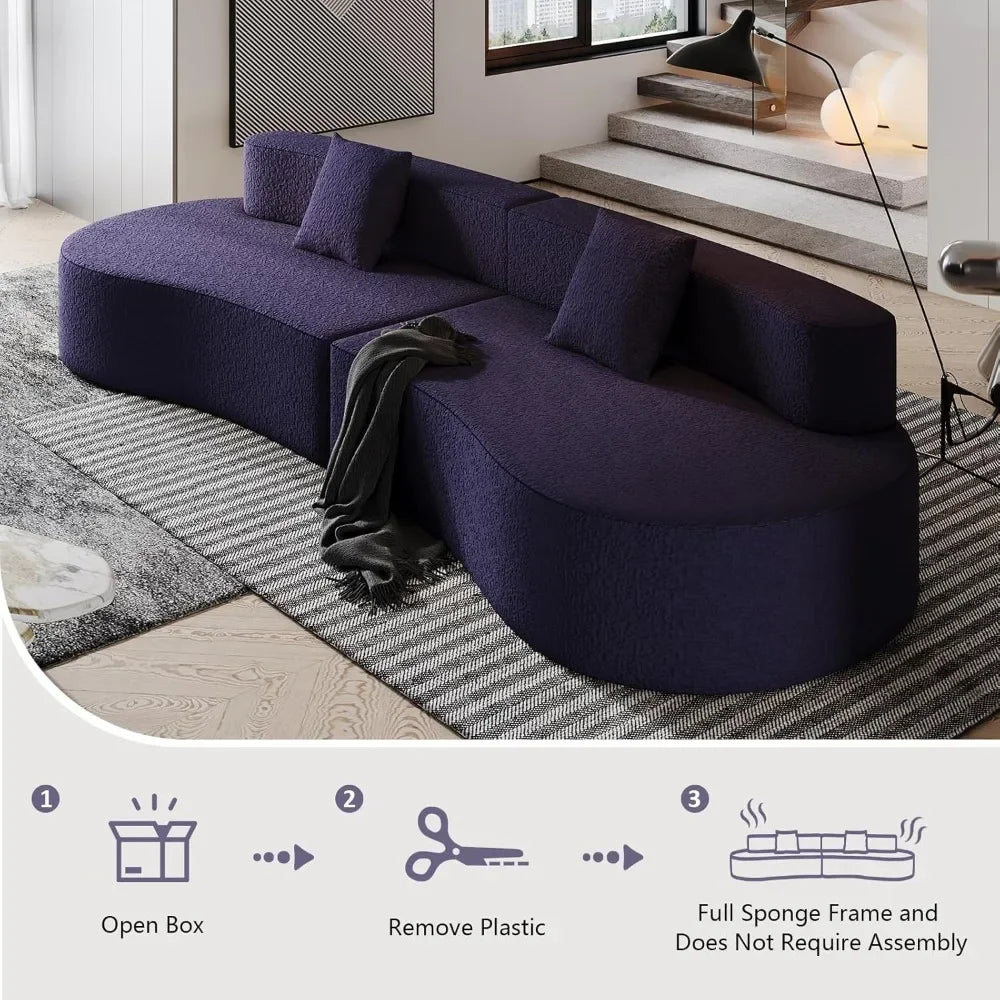 109" Modern Sectional Curved Couch, Upholstered 4-Seater Sofa with 2 Throw Pillows,Luxury Chenille Boucle Couches with High-Dens