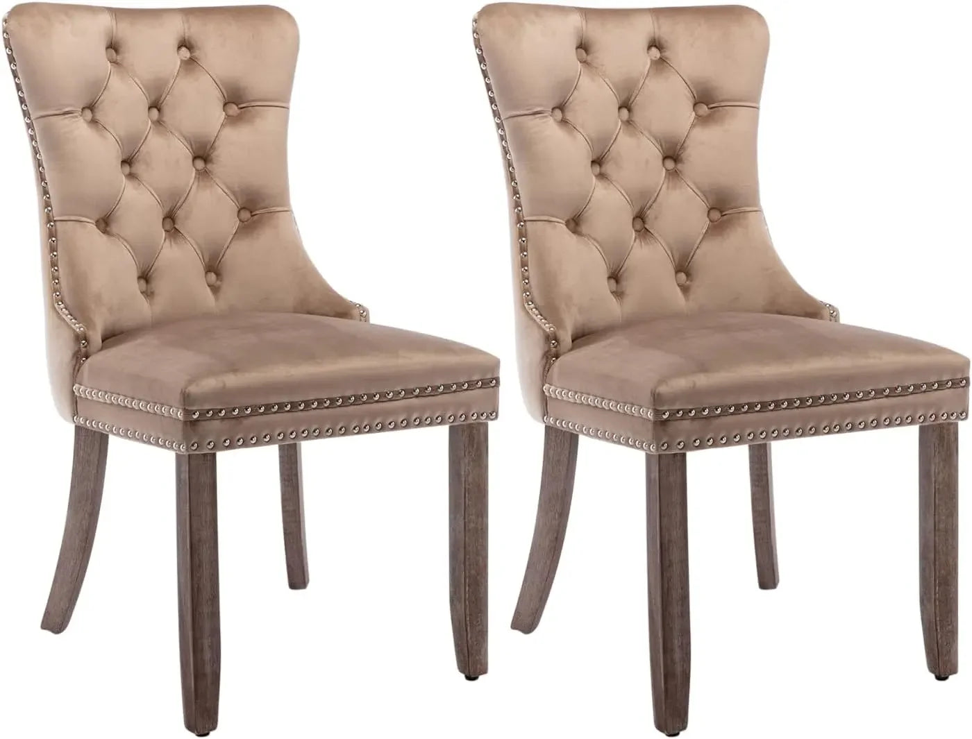 Velvet Dining Chairs ,Tufted Dining Room Chairs with Nailhead Ring Pull Trim,Upholstered Dining Chairs with Solid Wood Legs