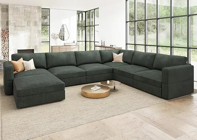 Modular Sectional Couch with Storage Corduroy Sectional Sofa with Chaise U Shaped Sectional Couches for Living Room