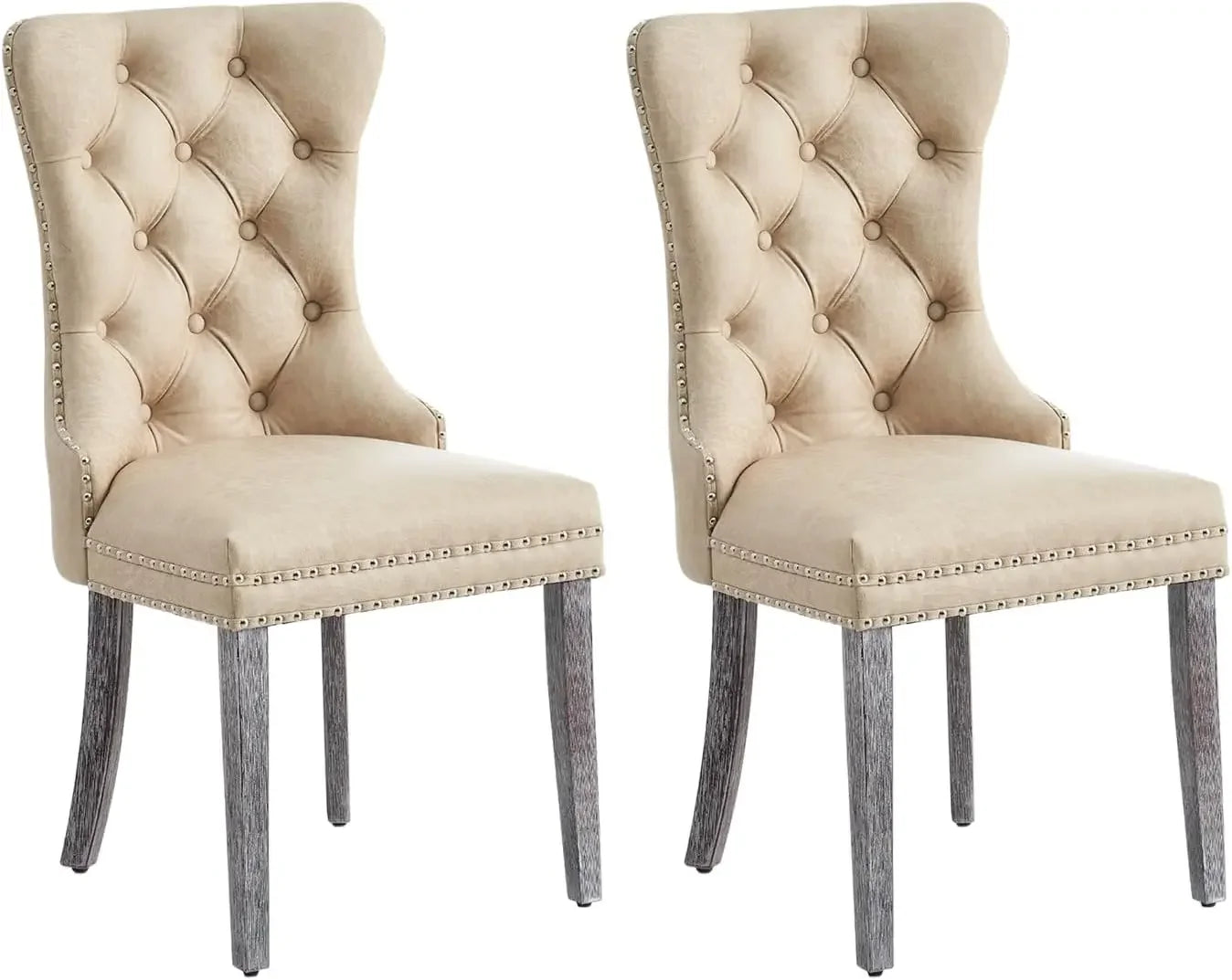 Velvet Dining Chairs ,Tufted Dining Room Chairs with Nailhead Ring Pull Trim,Upholstered Dining Chairs with Solid Wood Legs