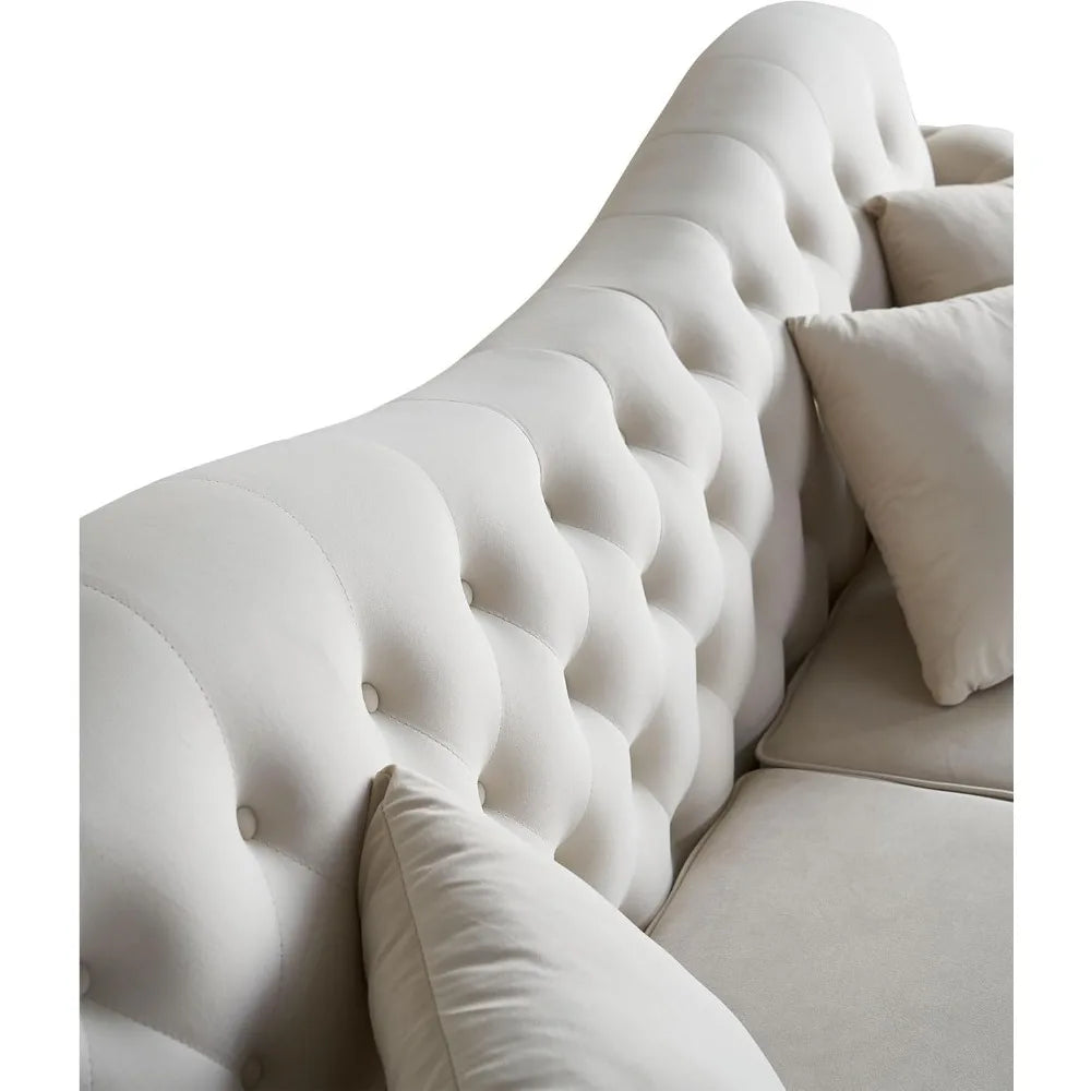 82.68'' Mid Century Loveseat Sofa, Modern Velvet Couch Chesterfield Sofa for Living Room, Hotel, Guest Room, Waiting Room, Beige
