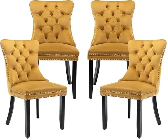 Velvet Dining Chairs Set of 4,Upholstered Dining Chairs with Ring Pull Trim and Button Back,Modern Seating for Kitchen, Bedroom