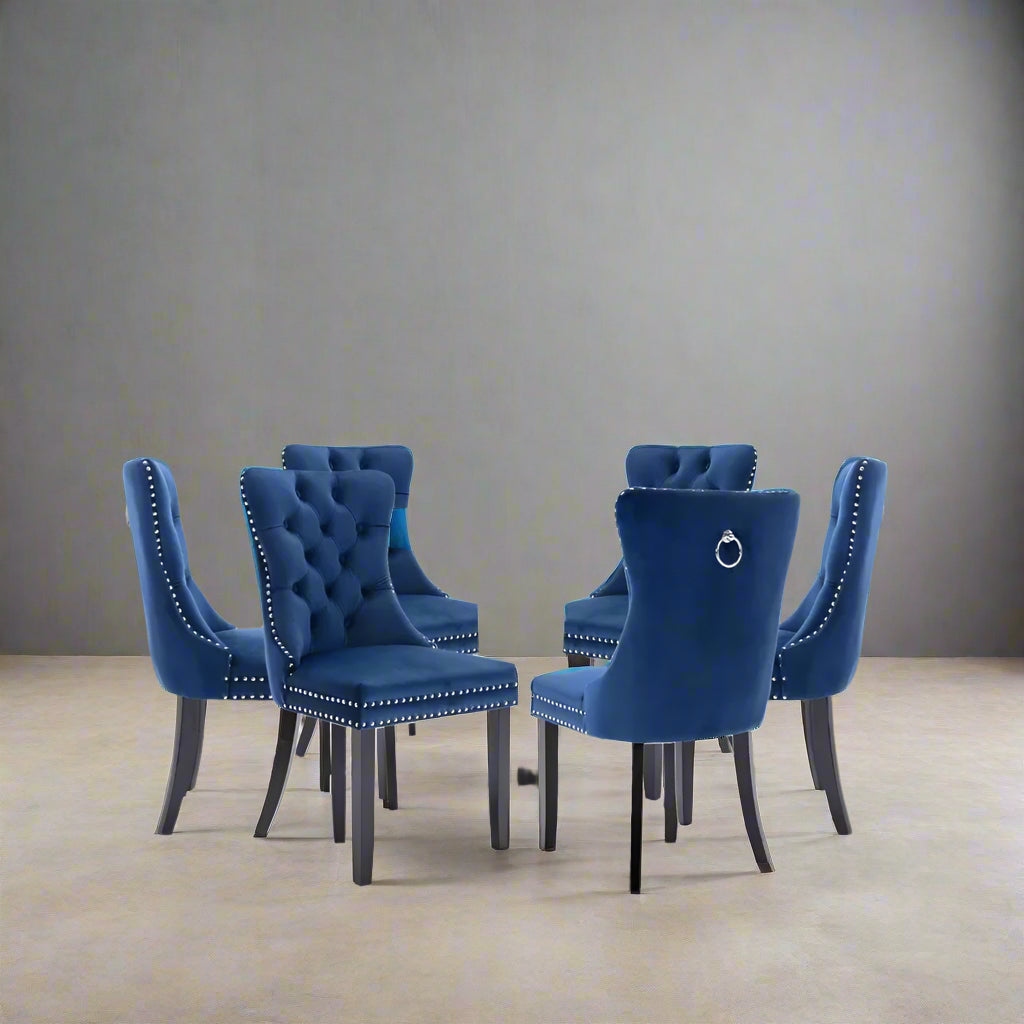 Dining Chair Set of 6 Upholstered Tufted Dining Room Chair with Nailhead Trim and Solid Wood Legs for Kitchen, Restaurant