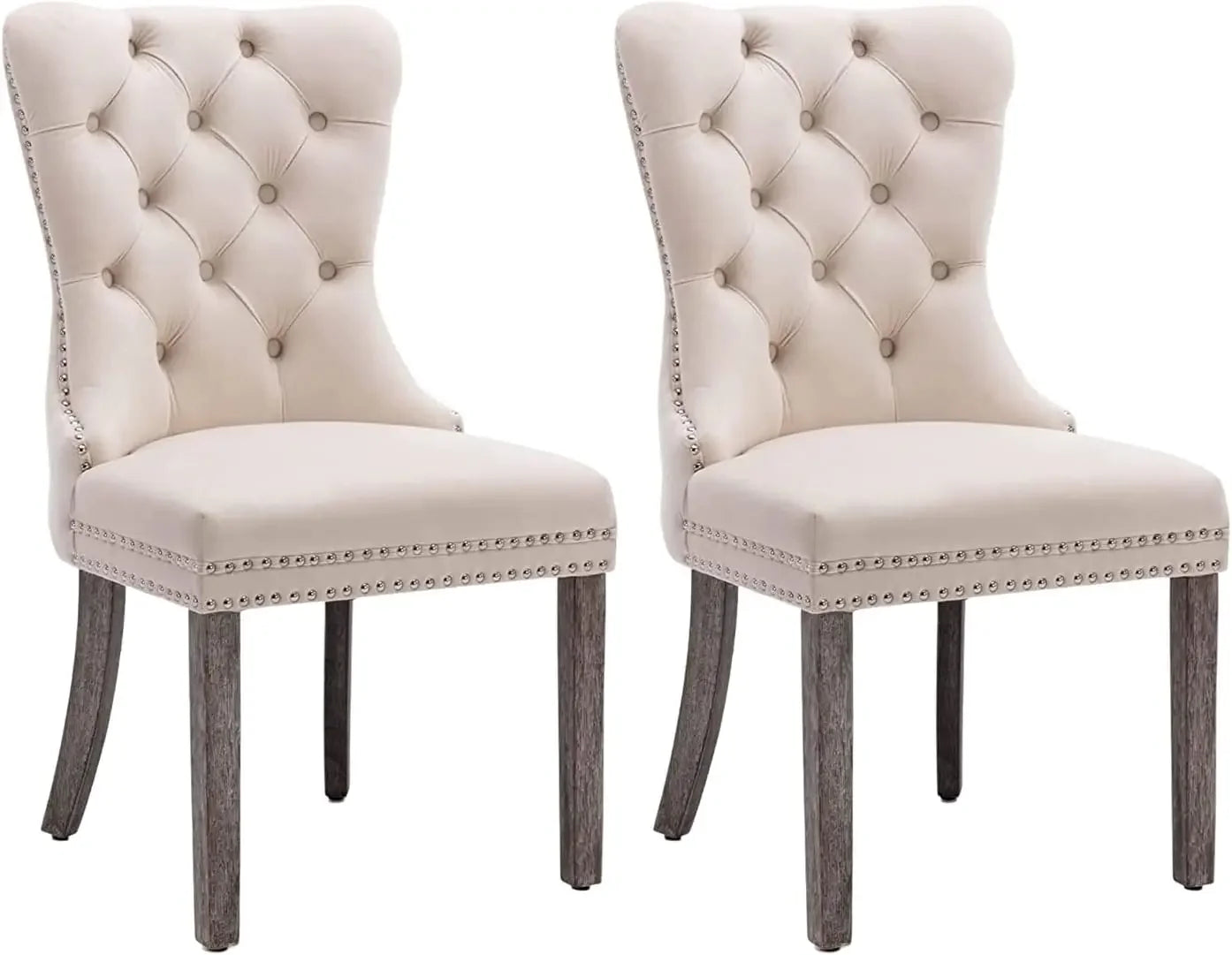 Velvet Dining Chairs ,Tufted Dining Room Chairs with Nailhead Ring Pull Trim,Upholstered Dining Chairs with Solid Wood Legs