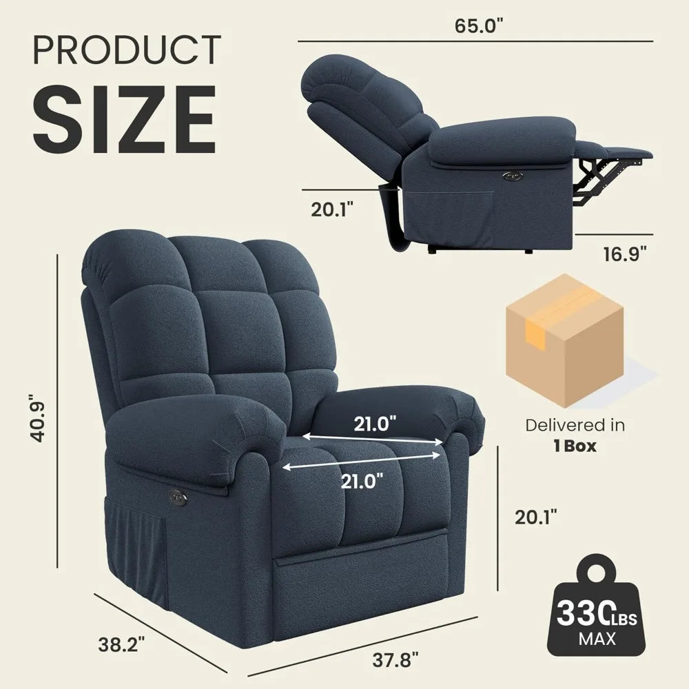 Updated Power Recliner Chair for Adults, Adjustable Electric Chair Power Reclining Sofa, USB Port, Ultra-Comfy Teddy Fleece Recl