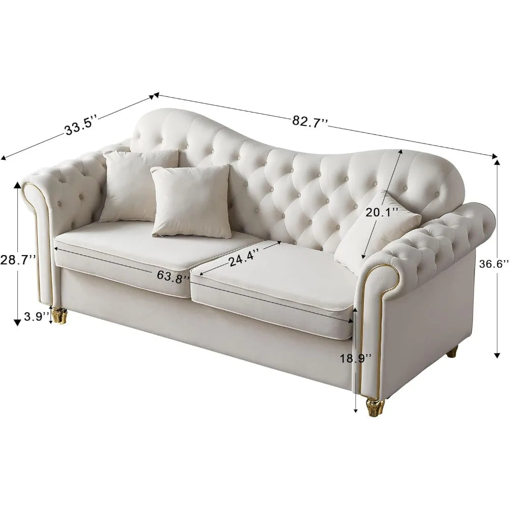 82.68'' Mid Century Loveseat Sofa, Modern Velvet Couch Chesterfield Sofa for Living Room, Hotel, Guest Room, Waiting Room, Beige