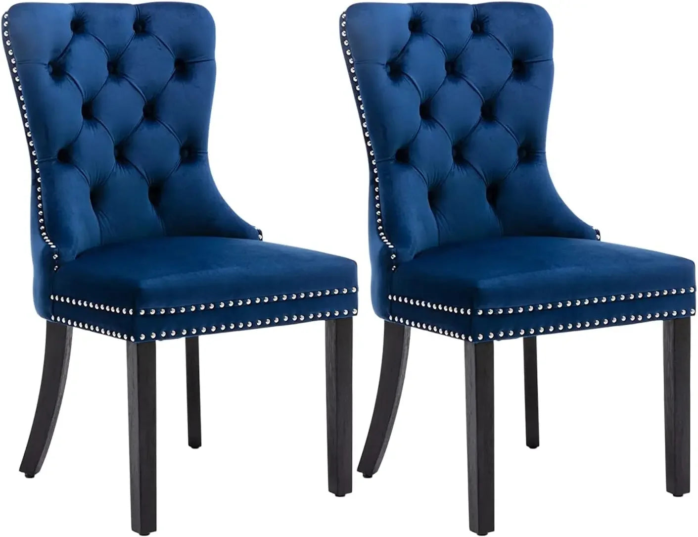 Velvet Dining Chairs ,Tufted Dining Room Chairs with Nailhead Ring Pull Trim,Upholstered Dining Chairs with Solid Wood Legs