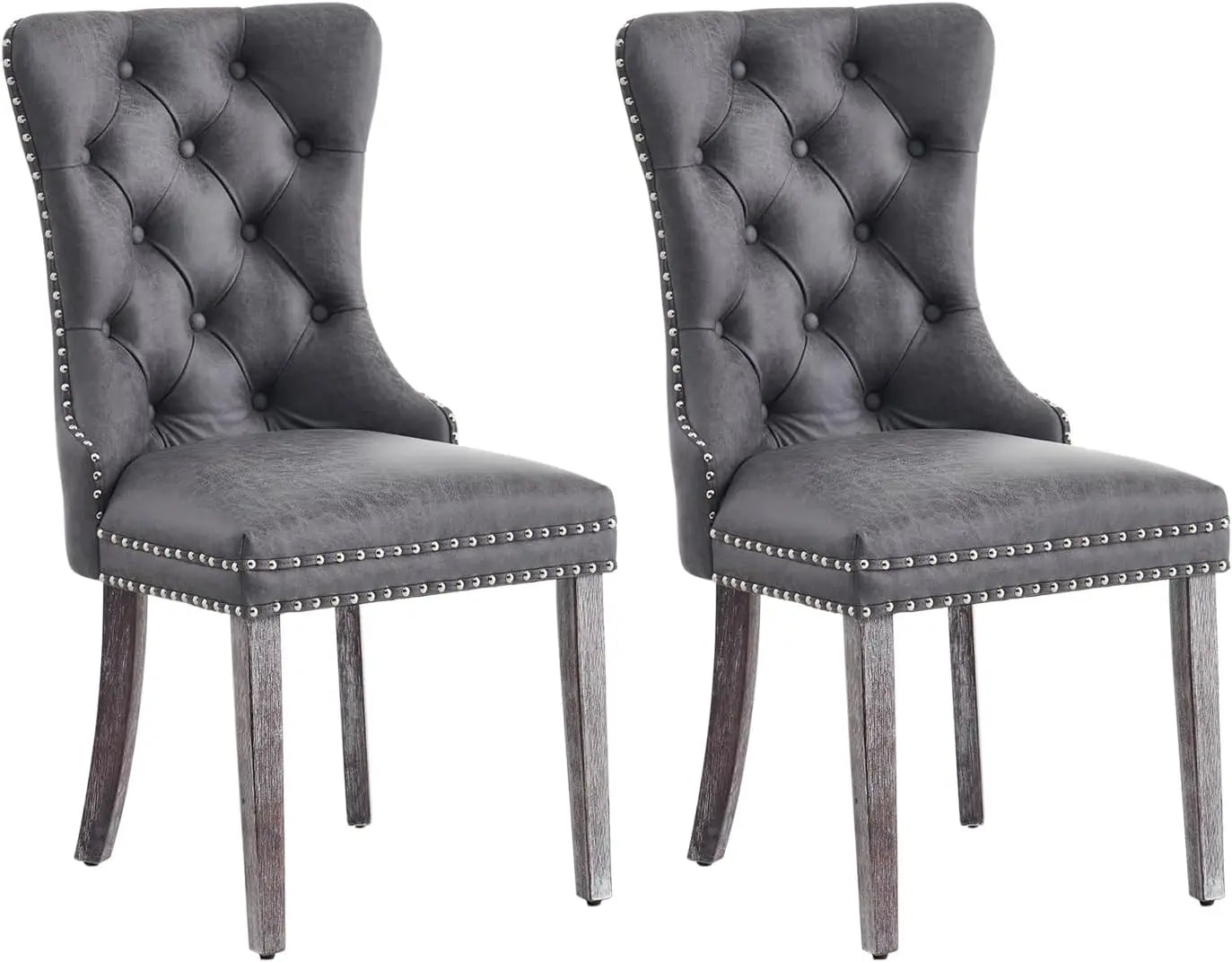 Leather Dining Chair Set of 6, Dining Room Chairs with Nailhead Ring Pull Trim, Upholstered Dining Chairs with Solid Wood Legs