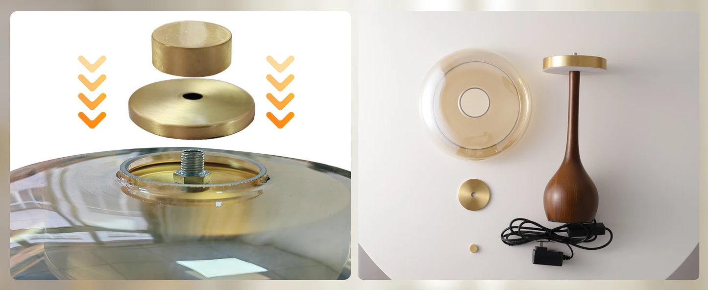 12W Lamp Luxury Copper Desktop LED Designer Wood Glass Desk Lamp For Bedroom Bedside Home Decorative Mushroom Night Table Light