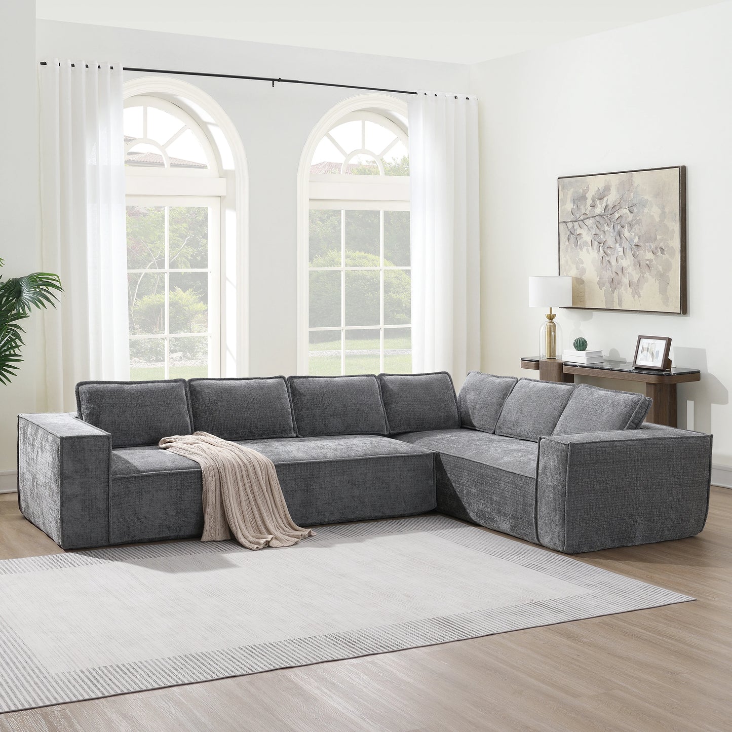 Minimalist Style Modular Sectional Sofa,6 Seat Wrinkle-resistant