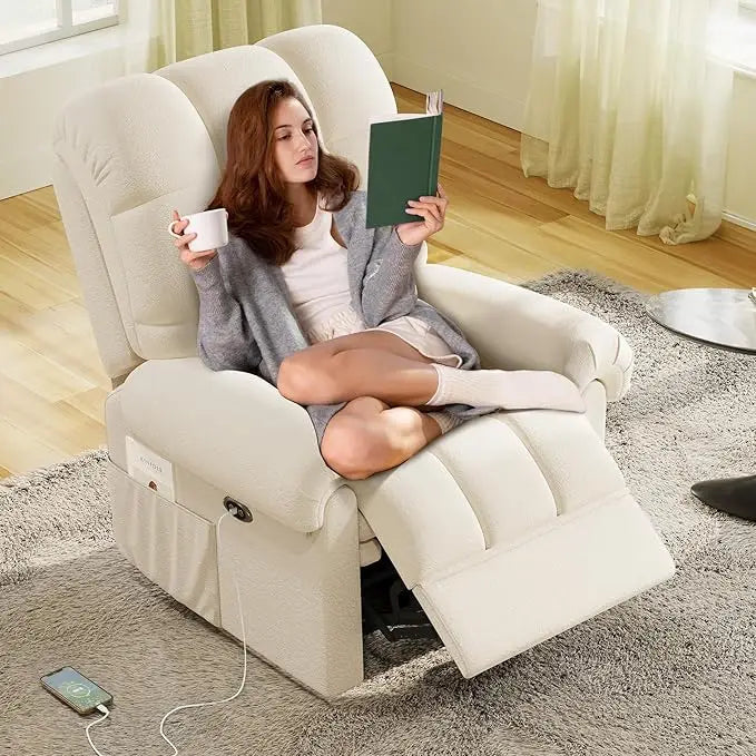 Updated Power Recliner Chair for Adults, Adjustable Electric Chair Power Reclining Sofa, USB Port, Ultra-Comfy Teddy Fleece Recl