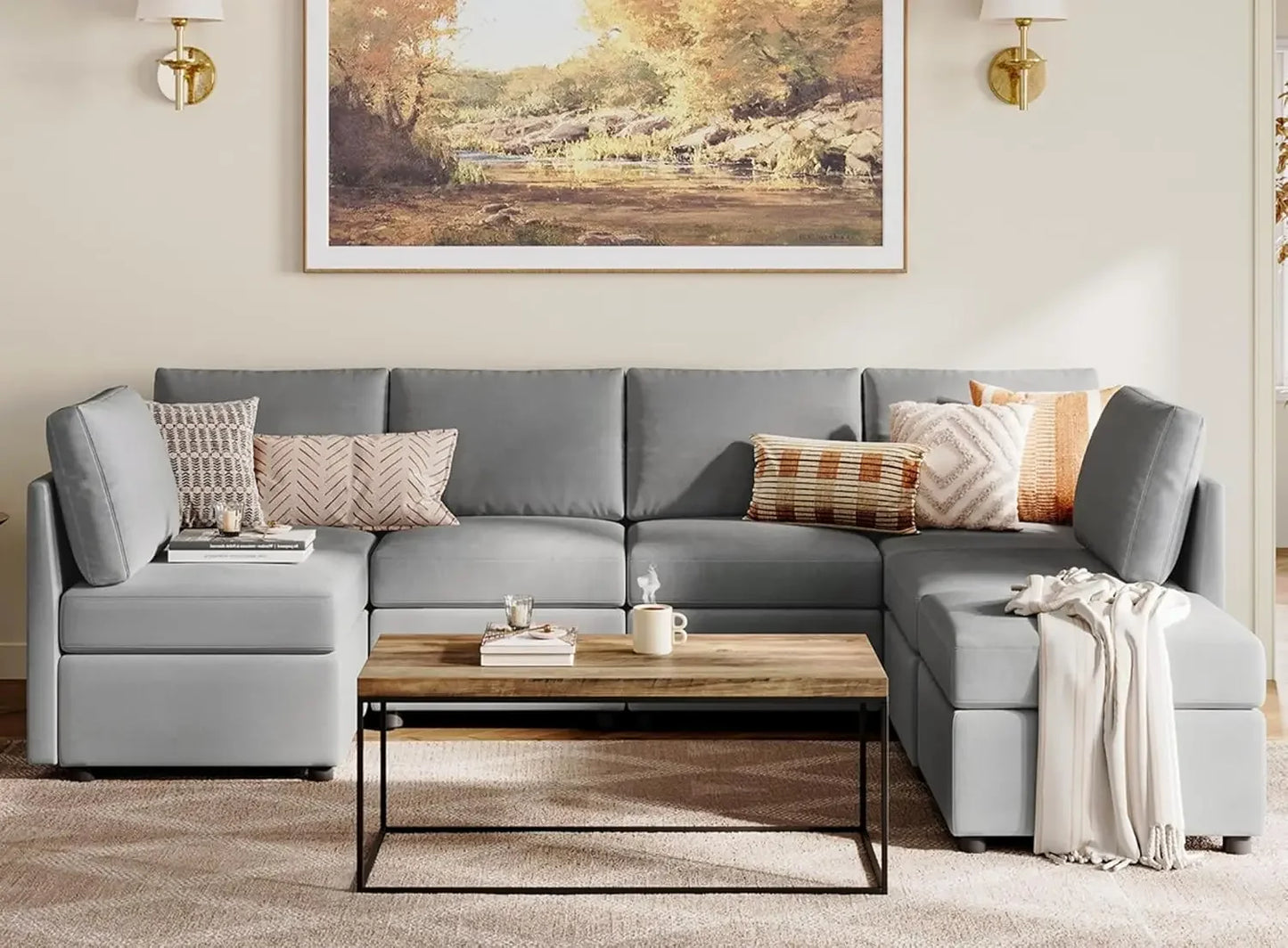 Modular Sectional Sofa, Oversized Sectional Couch with Storage, Ottomans, Modular Sectional Sleeper Sofa with Memory Foam