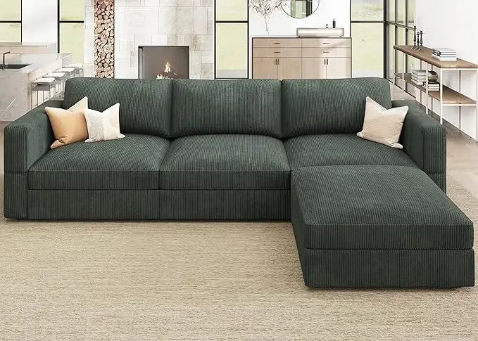 Modular Sectional Couch with Storage Corduroy Sectional Sofa with Chaise U Shaped Sectional Couches for Living Room