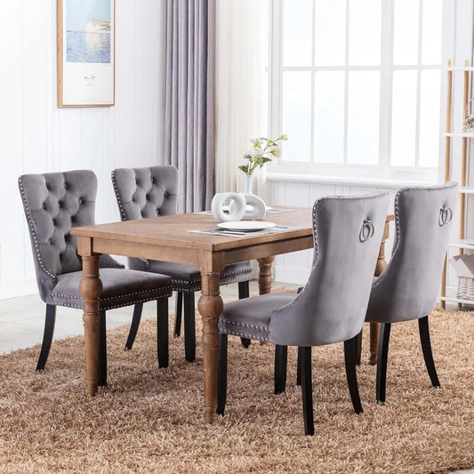 Velvet Dining Chairs Set of 4,Upholstered Dining Chairs with Ring Pull Trim and Button Back,Modern Seating for Kitchen, Bedroom