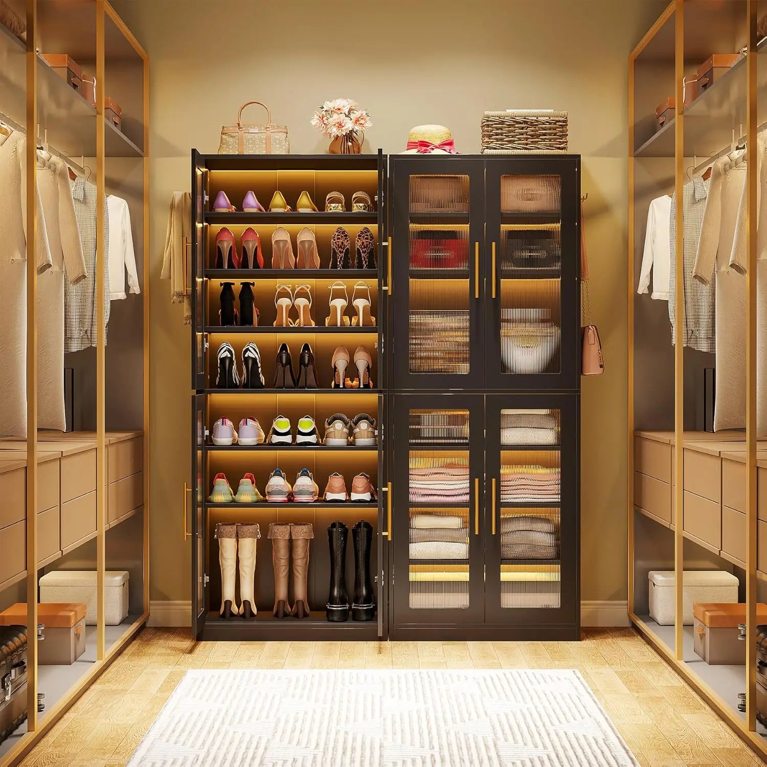 NEW Shoe Storage Cabinet with Acrylic Doors and LED Lights, 8-Tier