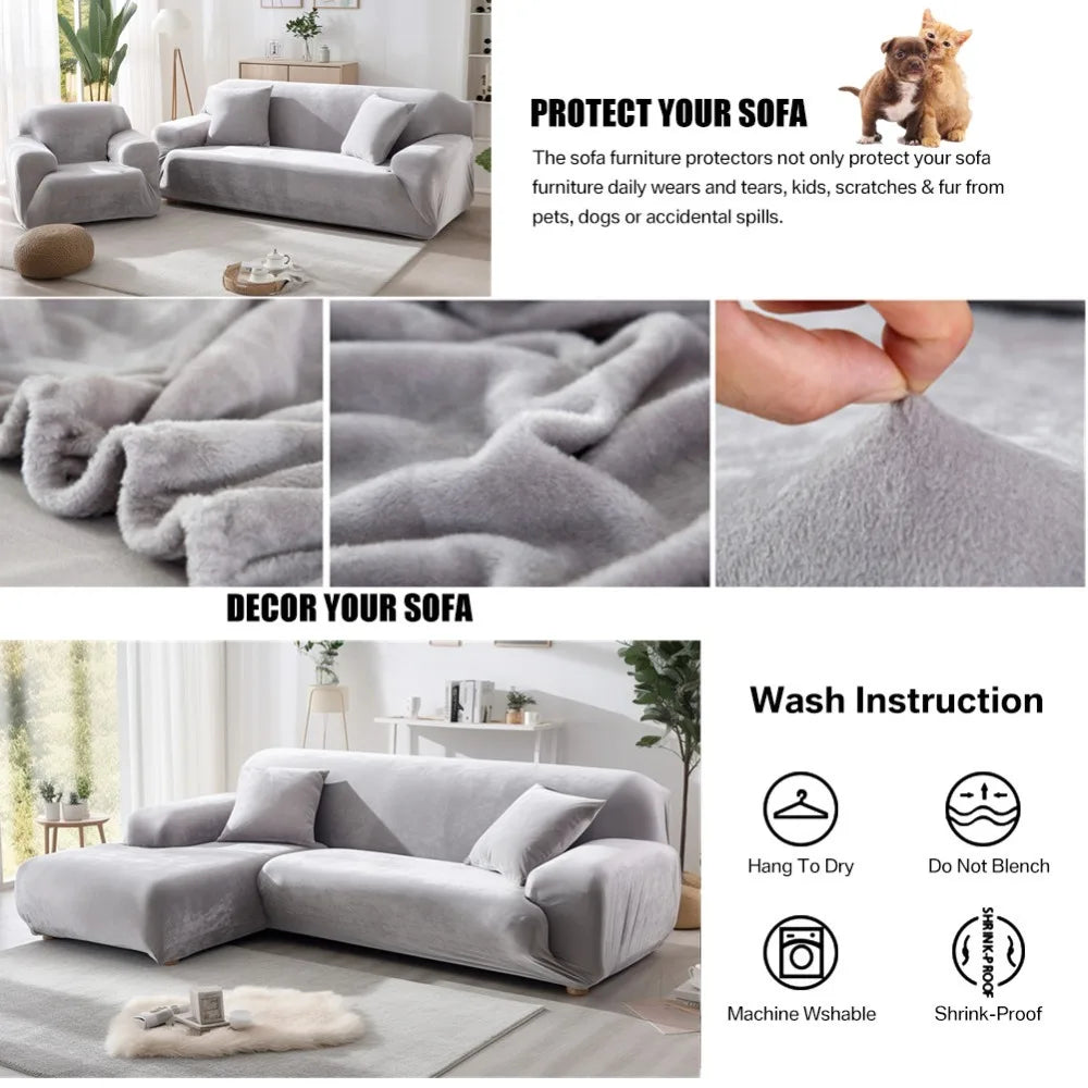 Velvet Sofa Cover Thick Elastic 1/2/3/4 Seater Sofa Cover for Living Room Velvet Plush L Shaped Corner Sofa Cover Couch Cover