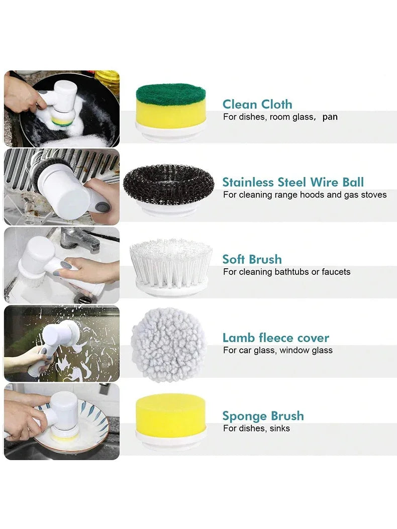 Electric Spin Scrubber Bathroom Cleaning Brush Power Scrubber with 5 Replaceable Brush Heads Electric Cleaning Brush