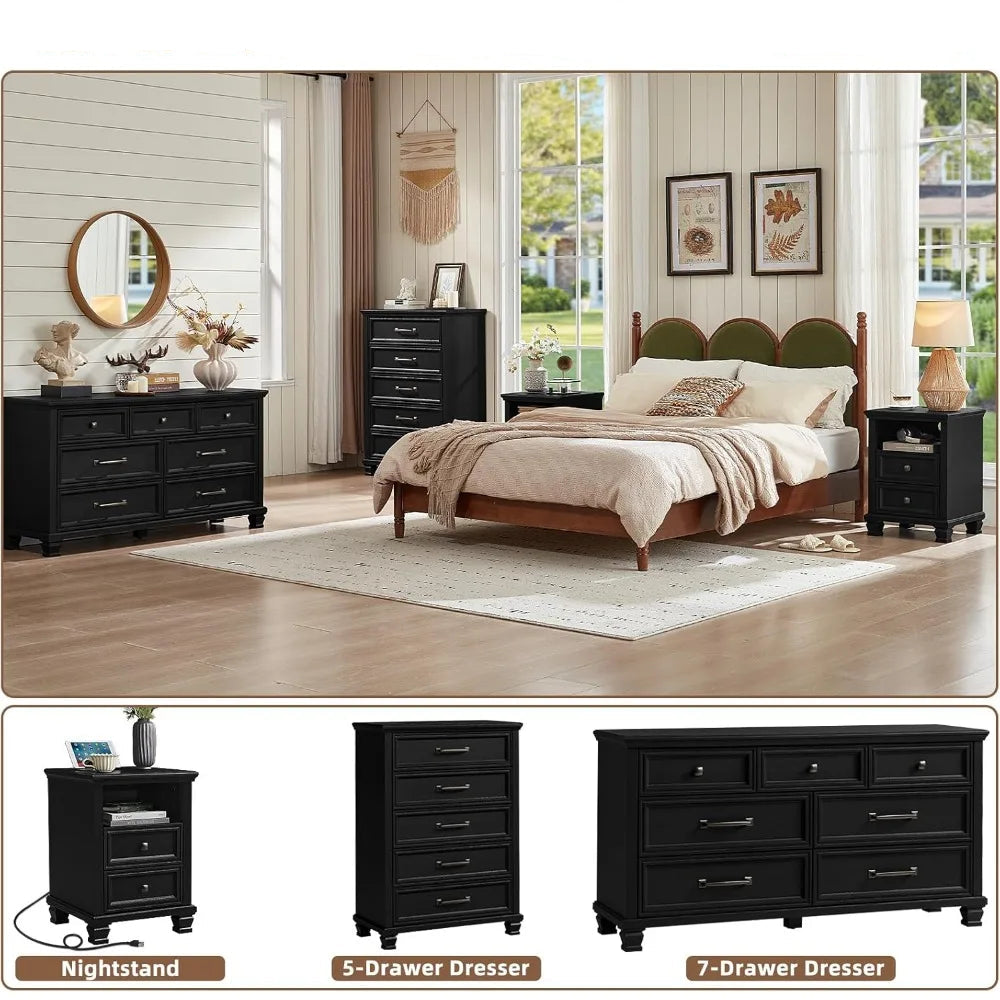 Premium 4 Piece - 5/7 Drawer Dresser & 2 Drawer Nightstand Set