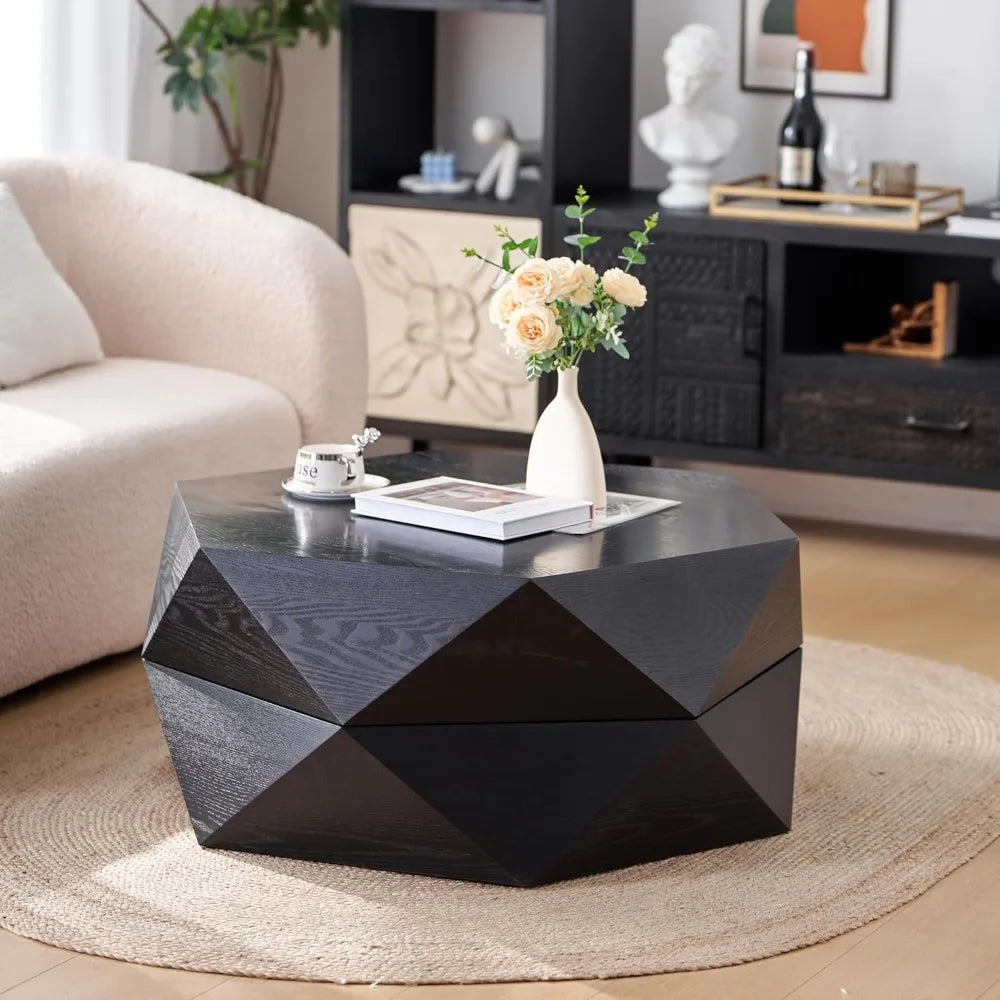 Modern drum design coffee table with hidden storage