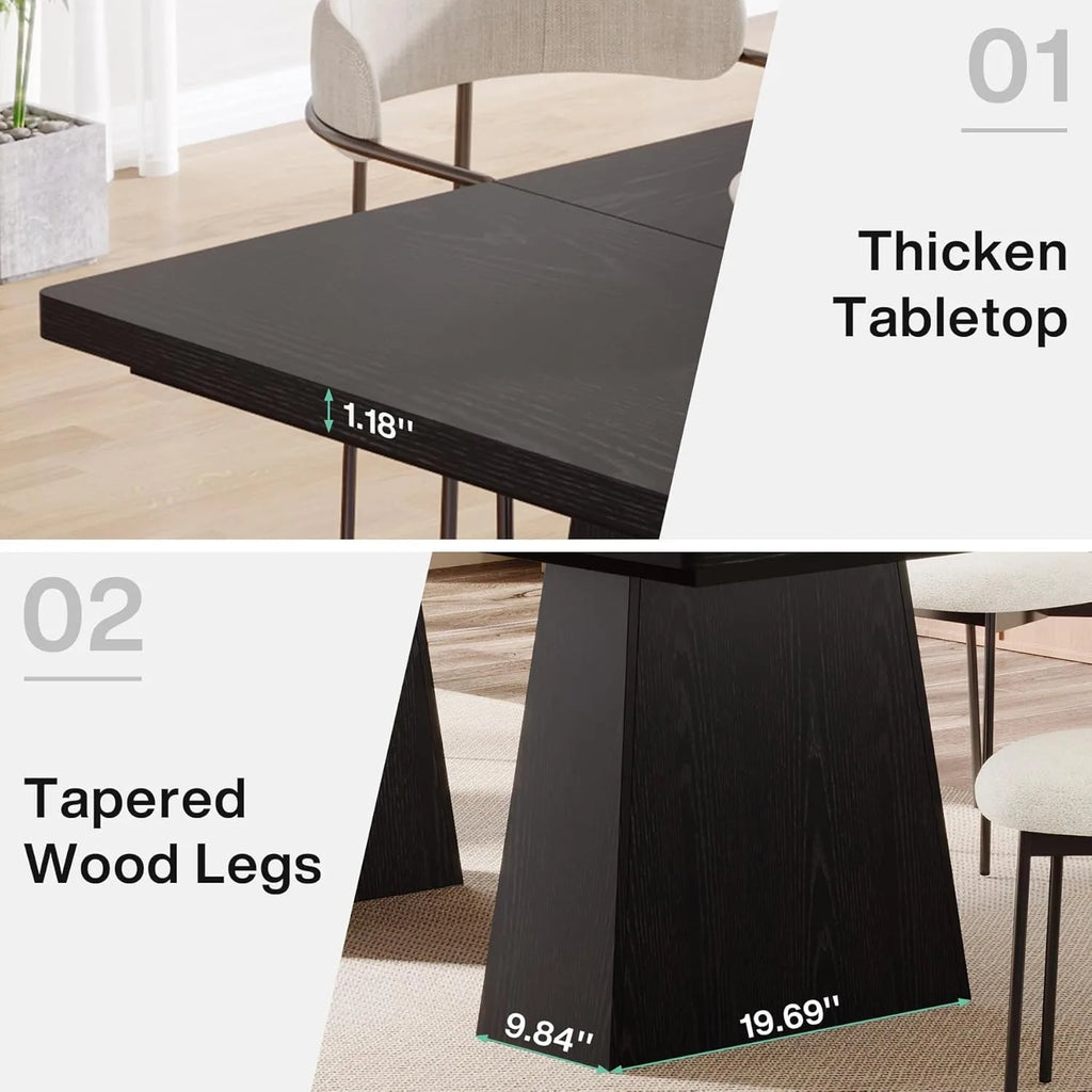 63-Inch Black Dining Table for 4-6, Tapered Wood Legs