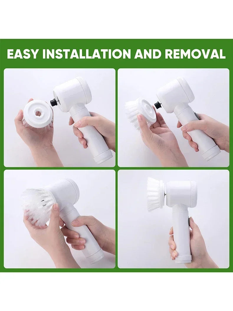 Electric Spin Scrubber Cordless Spin Scrubber with 5 Replaceable Brush Heads and Adjustable Extension Handle