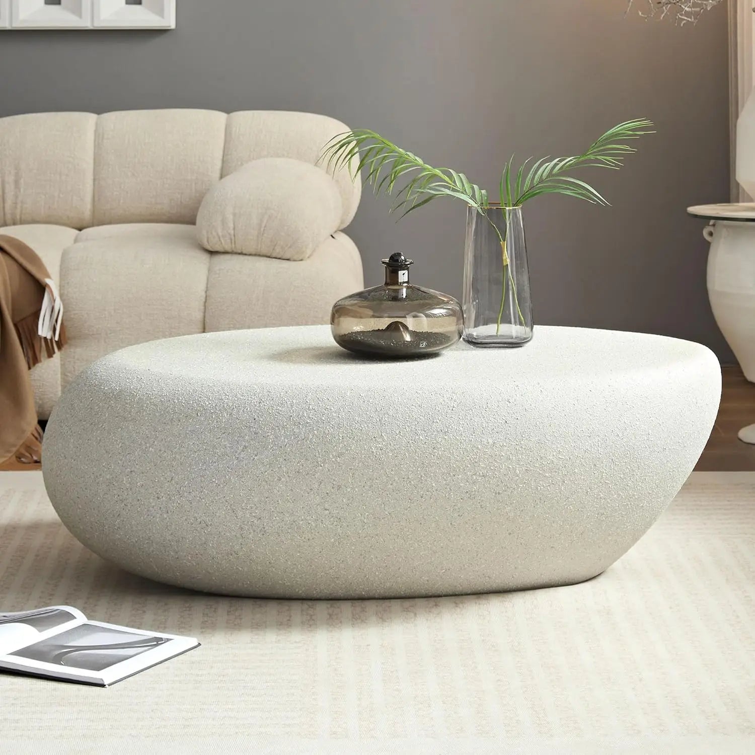 Oval Coffee Table with Grainy Matte Rocks Pattern