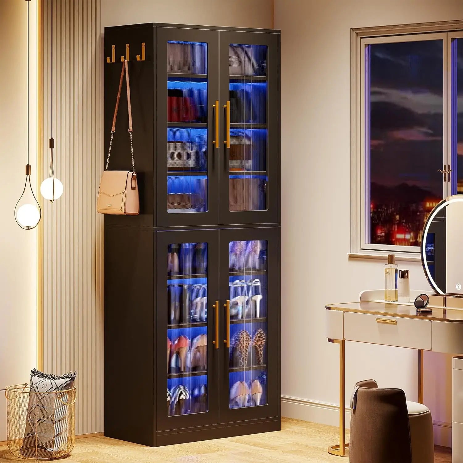 NEW Shoe Storage Cabinet with Acrylic Doors and LED Lights, 8-Tier